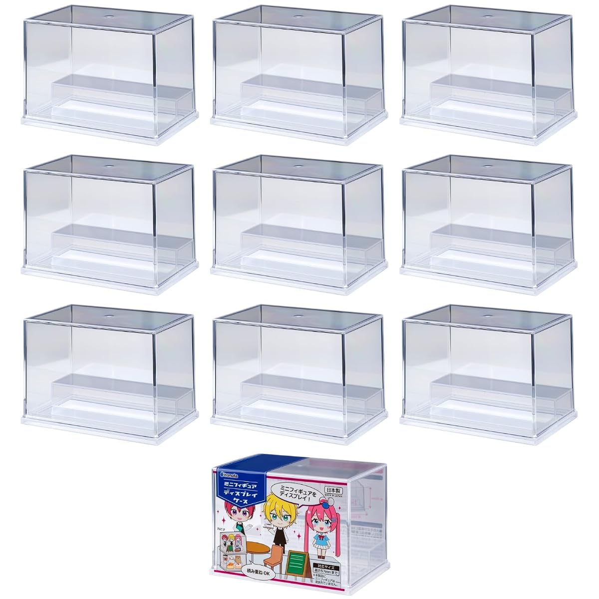 Display Case, Mini Figure, Clear, Set of 10, Stackable