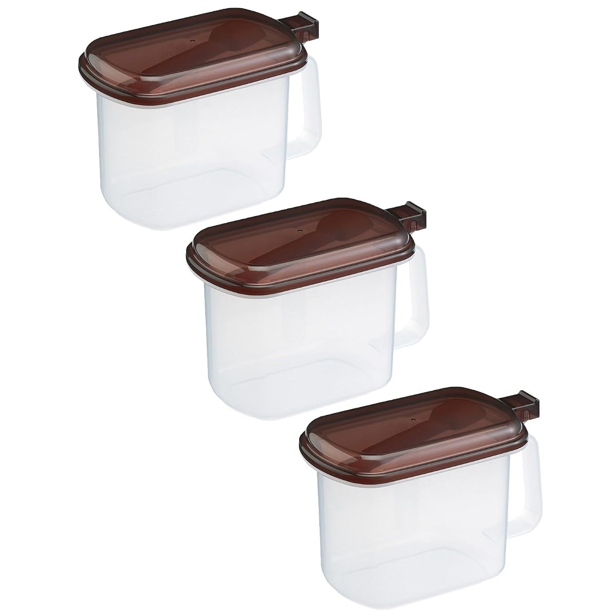 Seasoning Containers, Pure Pot, Brown, Set of 3, Spoon and Teaspoon