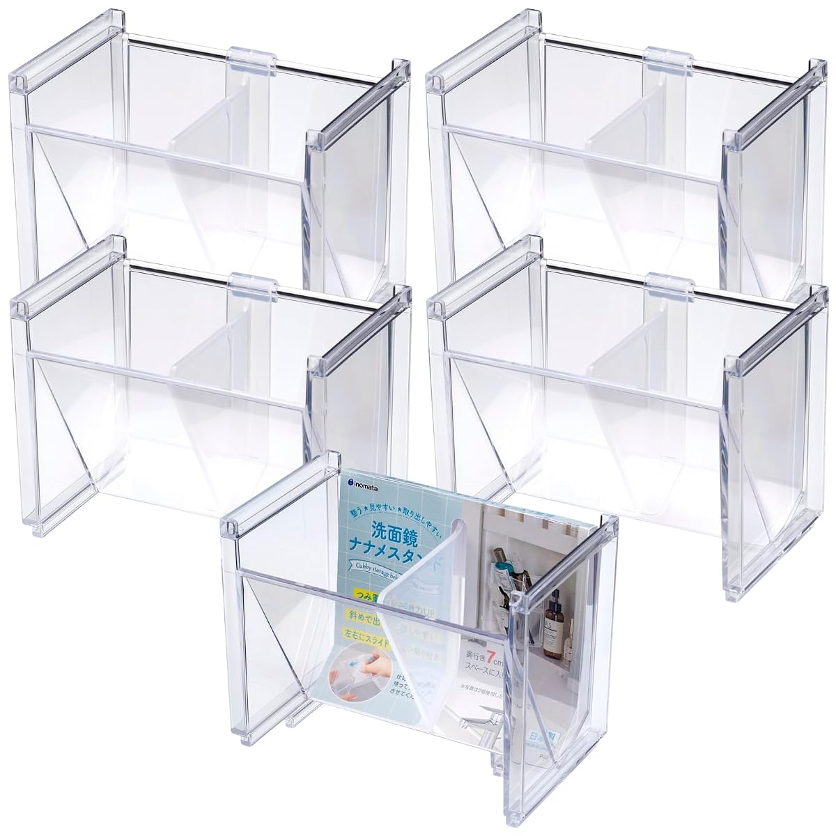 Small Storage Bathroom Mirror, Naname Stand, 5 Pieces, Clear