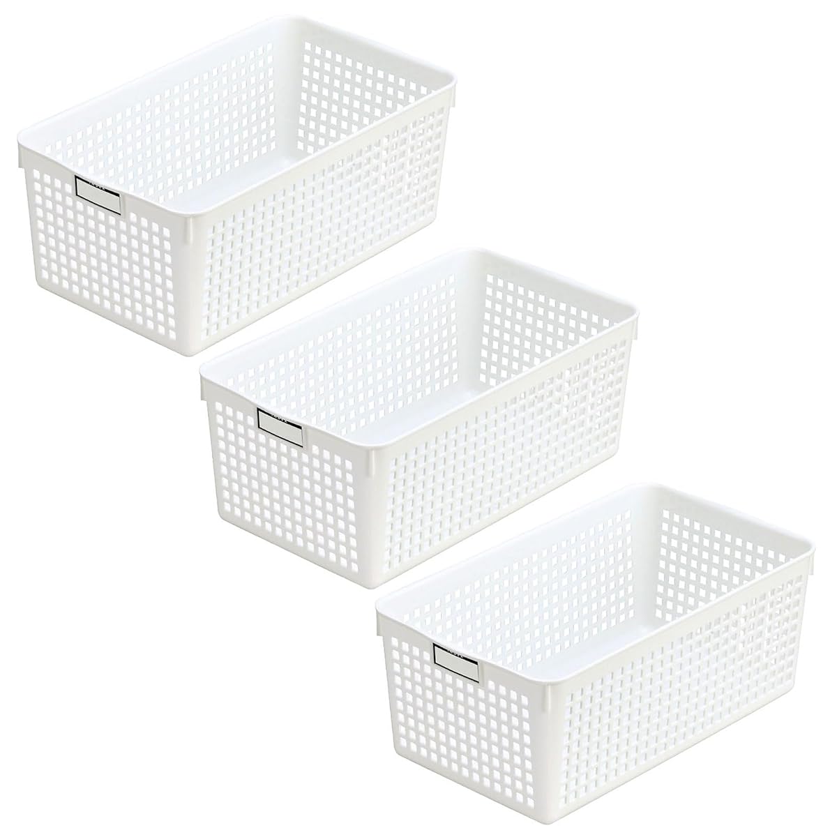 Storage Basket, Name Basket, Wide, White, Set of 3
