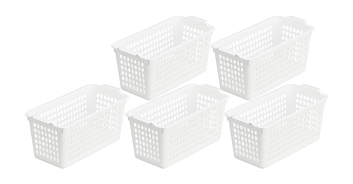 Windy Storage Basket, Slim, Set of 5, White