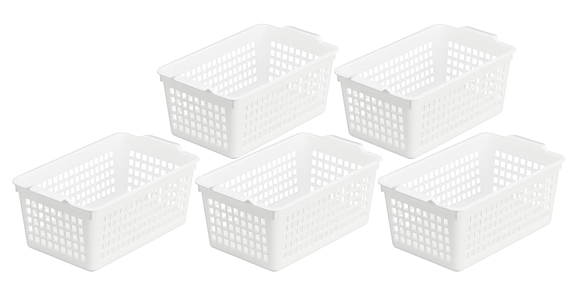 Windy Storage Basket, Wide, Set of 5, White