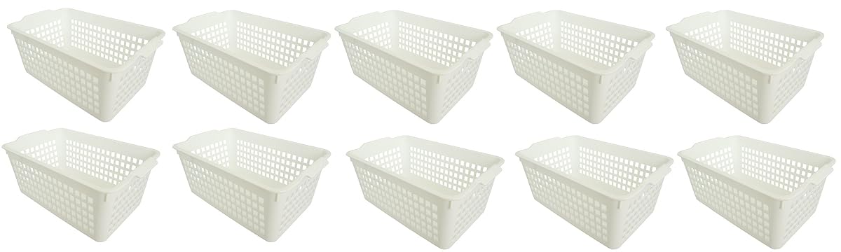 Windy Storage Basket, Wide, White, Set of 10